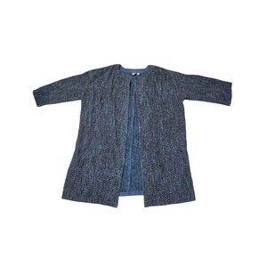 THE FISHER PROJECT Navy Blue Boucle Knit Jacket Sz Large 3/4 Sleeves Eileen